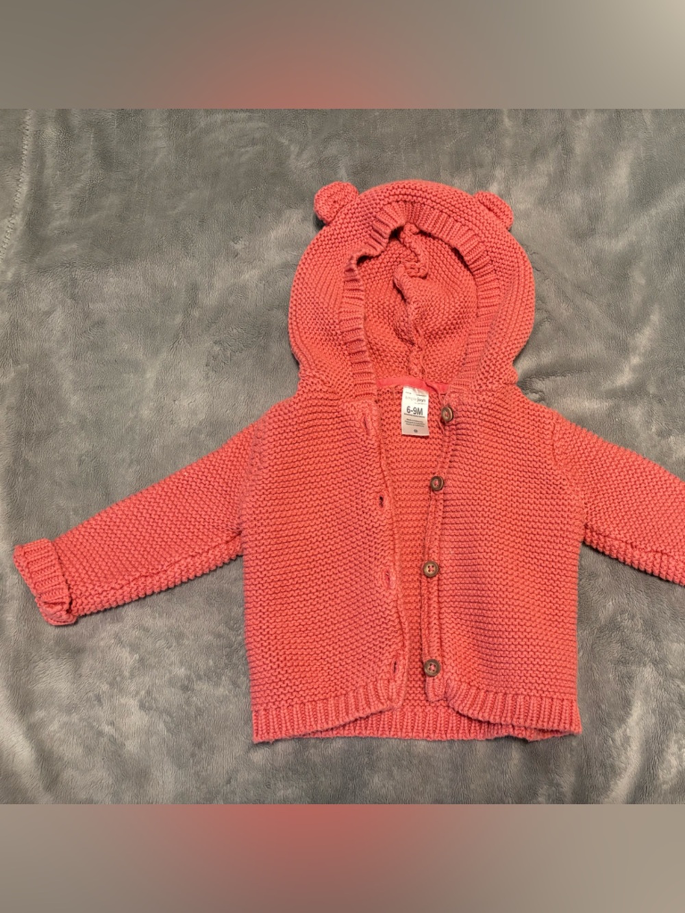 Simple Coral Knit Hooded Baby Cardigan
